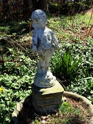 Two-tierTwo-tier Stone Birdbath With Little Girl In A Dress On Top