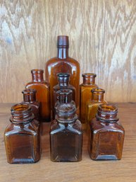 Vintage Amber Glass Medicine Bottles