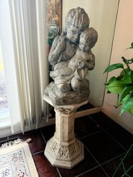 Vintage Garden Statue Of Children On Pedestal