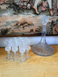 Vintage Crystal Decanter Set With Glasses