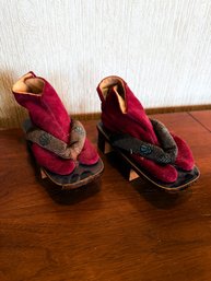 Vintage Pair Of Traditional Japanese Wooden Sandals Known As Geta.