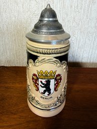 Vintage Ceramic German Beer Stein Featuring The Berlin Coat Of Arms