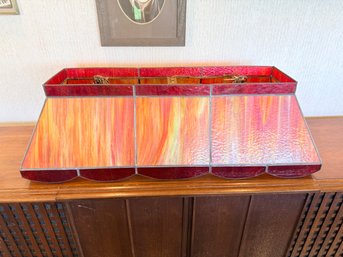 Tiffany-style Billiard Table Lamp Features A Stained Glass Shade With A Red And Orange Color Palette