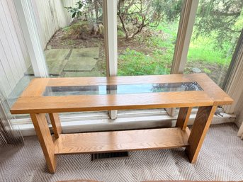 Mid-century Modern Oak And Glass Console Table