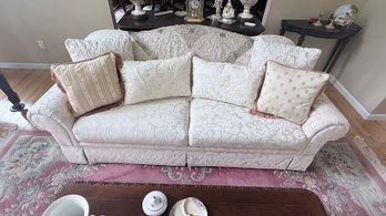 Vintage Thomasville Cream Damask Skirted Sofa