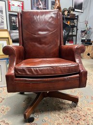Genuine Leather Executive Swivel Armchair  RMK Associates New York  Wood Base