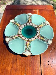 Antique Minton England Victorian Majolica #1323 Oyster Plate Aqua Blue & Dark