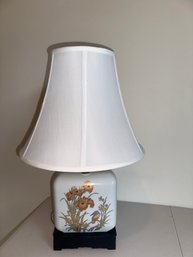 Vintage 1980s Floral Ceramic Asian Style Table Lamp With Shade