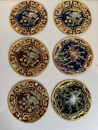 Vintage Chinese Blue Birds Gold Thread Embroidery Patches