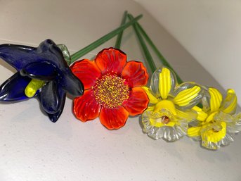Set Of 4 Glass Flowers