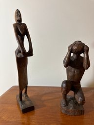 Vintage Hand Carved African Abstract Couple Tribal Folk Art Sculpture Set
