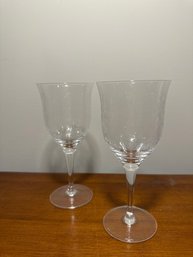 Bohemia Hand Blown Glasses Set Of 6 Czech Crystal Leaf Vine Etched Hand Blown Vintage Wine Stem Glasses 7.25'