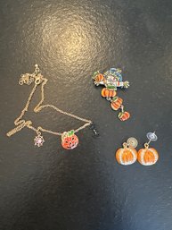 Halloween/Fall Pin, Necklace And Earings