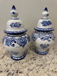 Set Of 2 - Vintage Chinoiserie Classic Ginger Jar Signed Made In Portugal #28