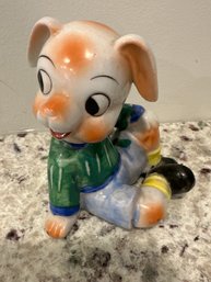 Vintage Hand Painted Figurine From Japan, Depicting An Anthropomorphic Pig Boy.