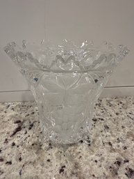 Saw Tooth Lead Crystal Vase Etched With Grapes And Grape Leaves