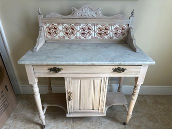 Unique Rolling Table With Ceramic Tile Back Splash