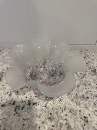 Ruffle Edge Bowl With Floral Carved Bottom