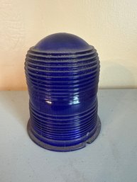 Vintage American Industrial Cobalt Blue Glass Fresnel Lens Globe