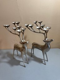 Set Of 2 Metal Reindeer Candle Holders