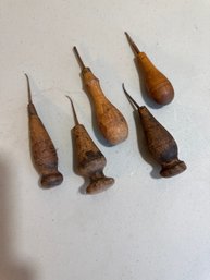 Vintage French Awls Featuring Wooden Handles