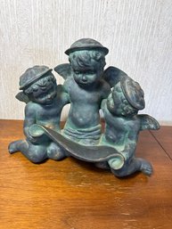 Vintage Bronze-finished Sculpture Featuring Three Cherubs Or Putti