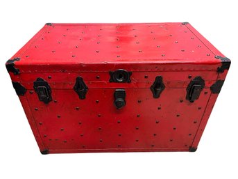 Vintage Red Baggage Or Steamer Trunk