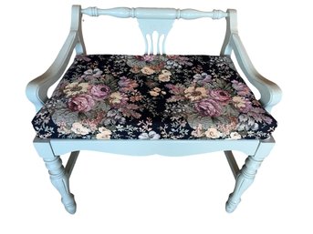 Vintage Painted Bench Vanity Stool Entry Bench Floral Upholstered Seat Lyre Back