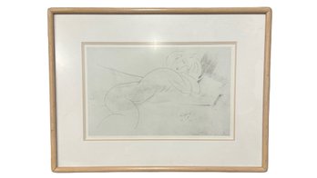A Framed Art Print 'Reclining Nude' - Pencil Sketch - Signed