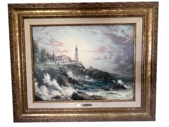 Thomas Kinkade Clearing Storms Framed Canvas Print Lighthouse Seascape W Lighted Frame And COA