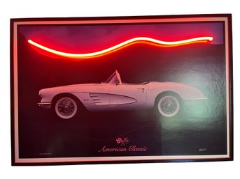 Vintage 1980s Corvette American Classic Framed Backlit Neon Wall Art C1 Convertible Sign