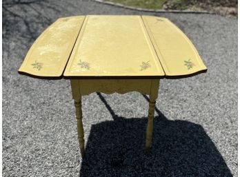 Vintage Yellow Enamel Flower Top Table With 2 Drop Leafs