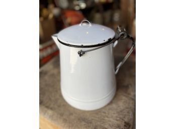 Vintage White Enamel Coffee Pot With Lid