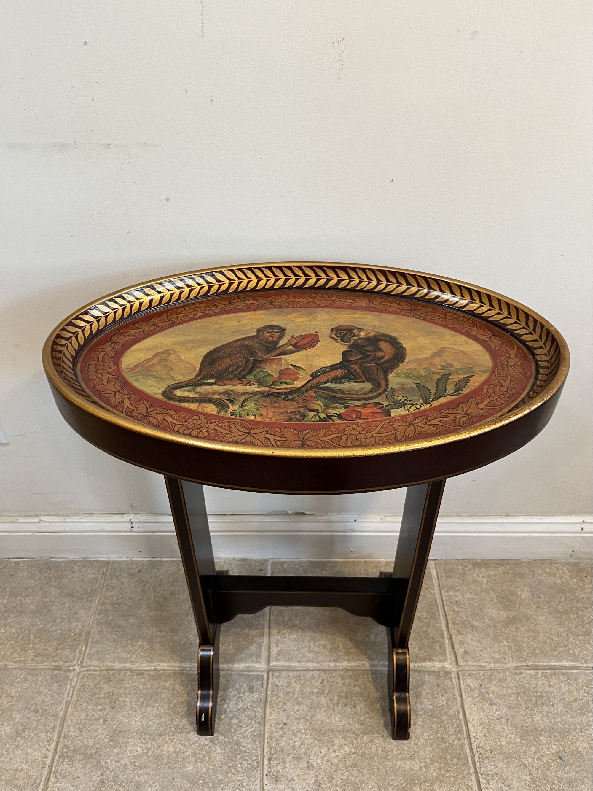 Ethan Allen (?) Vintage Painted Capuchin Monkey Table #5199