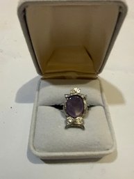 Cabochon Silver Amethyst Owl Ring
