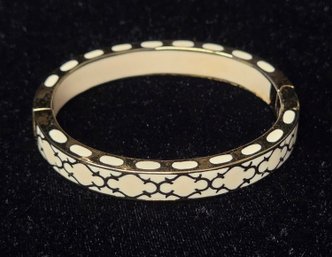 Andrew Hamilton Crawford Harmony Cream/White Enamel & Gold-Tone Hinged Bangle Bracelet