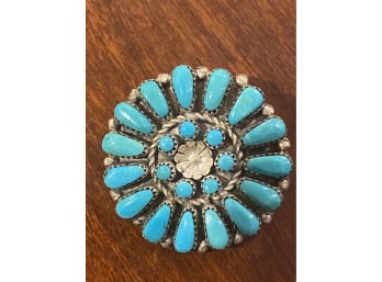 Sterling Silver & Turquoise Pendant/Pin - Signed