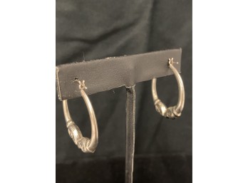 14K White Gold Rams Head Hoop Earrings