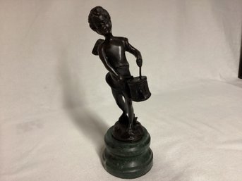 Antique A. Moreau Bronze Cherub Figurine Playing A Drum