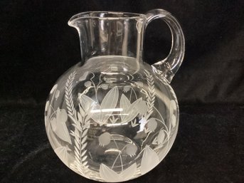 Vintage Tiffany & Co 'Lily Of The Valley' Etched Crystal Pitcher