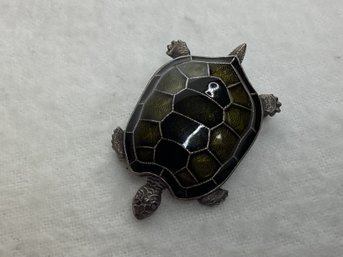 Vintage Catherine France Popesco Green Inlay Turtle Brooch