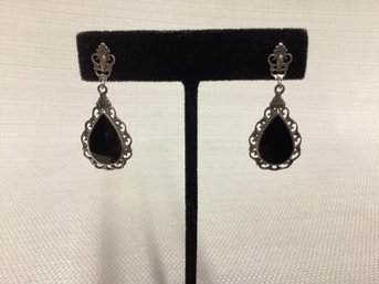 Sterling Silver Black Onyx Art Deco Style Earrings
