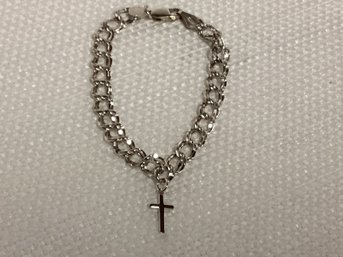 Sterling Silver Chain Link Bracelet With Cross Pendant