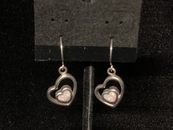 Sterling Silver Open Heart Opal Earrings
