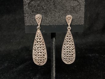 Vintage Inspired Sterling & Marcasite Open Work Teardrop Earrings