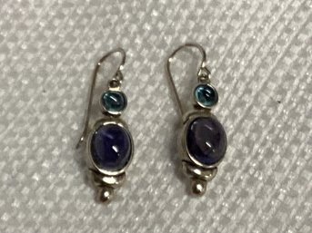 Sterling Silver Earrings With Bezel-set Oval & Round Gemstones