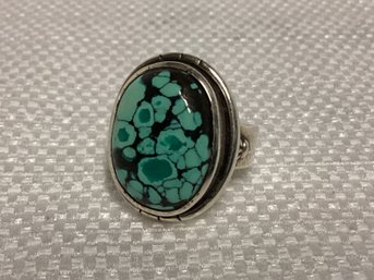 Sterling Silver Ring With Spiderweb Turquoise Stone