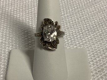 Sterling Silver Art Deco Marcasite & Crystal Ring