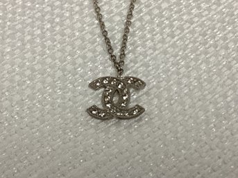 Sterling Silver Necklace With Crystal Encrusted CC Pendant