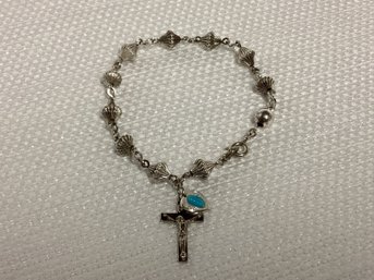 Sterling Silver Rosary Bracelet With Crucifix And Miraculous Medal Charm